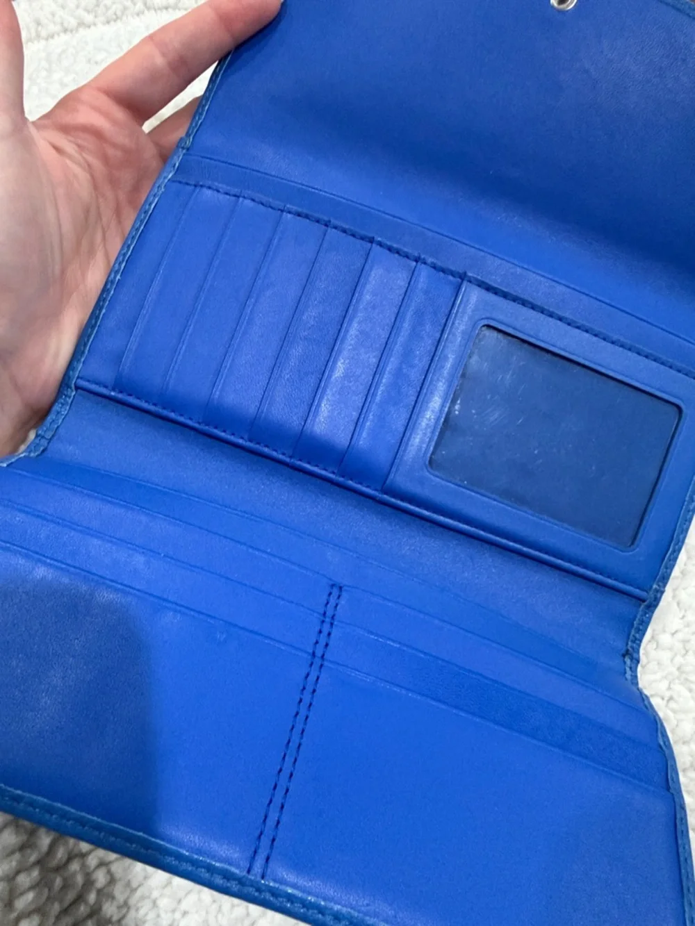 Coach Blue Leather Foldover Wallet - Picture 4 of 7